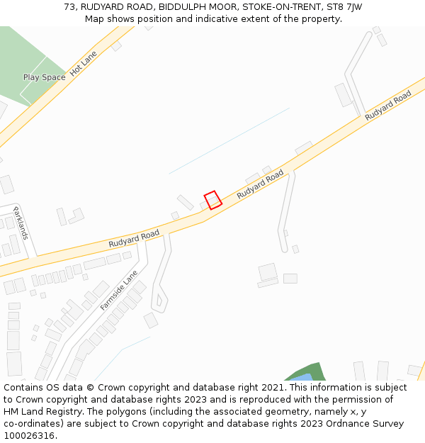 73, RUDYARD ROAD, BIDDULPH MOOR, STOKE-ON-TRENT, ST8 7JW: Location map and indicative extent of plot