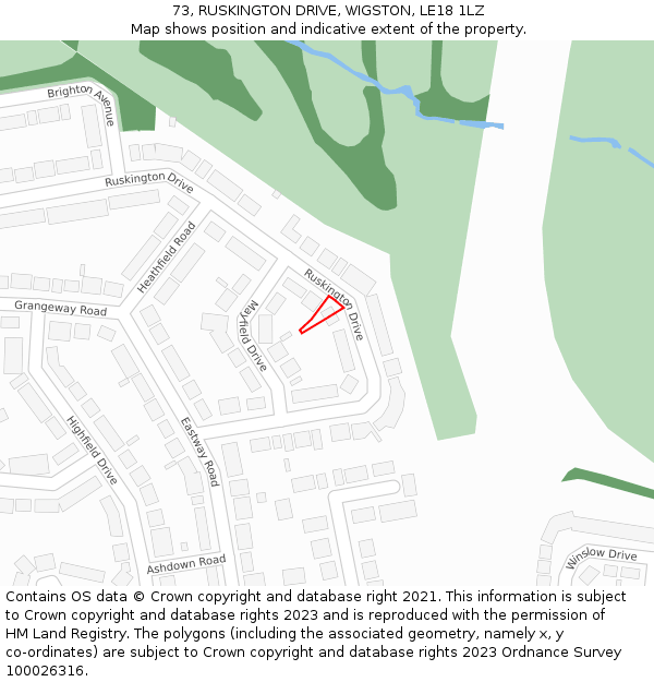 73, RUSKINGTON DRIVE, WIGSTON, LE18 1LZ: Location map and indicative extent of plot