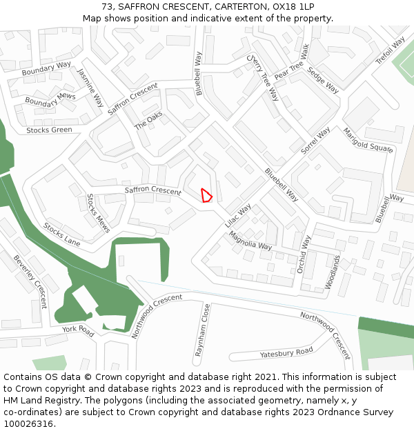 73, SAFFRON CRESCENT, CARTERTON, OX18 1LP: Location map and indicative extent of plot