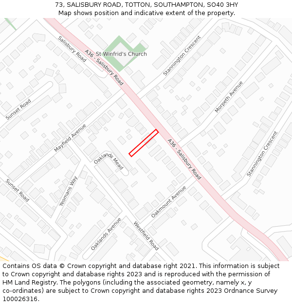 73, SALISBURY ROAD, TOTTON, SOUTHAMPTON, SO40 3HY: Location map and indicative extent of plot