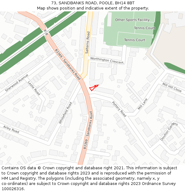 73, SANDBANKS ROAD, POOLE, BH14 8BT: Location map and indicative extent of plot