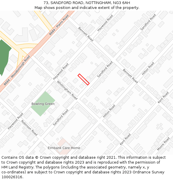 73, SANDFORD ROAD, NOTTINGHAM, NG3 6AH: Location map and indicative extent of plot