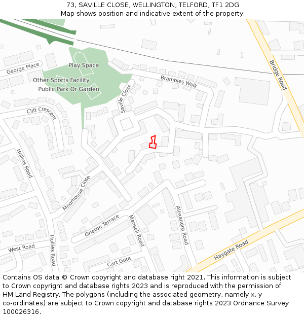 73, SAVILLE CLOSE, WELLINGTON, TELFORD, TF1 2DG: Location map and indicative extent of plot