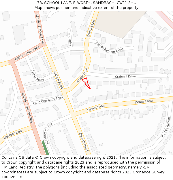 73, SCHOOL LANE, ELWORTH, SANDBACH, CW11 3HU: Location map and indicative extent of plot