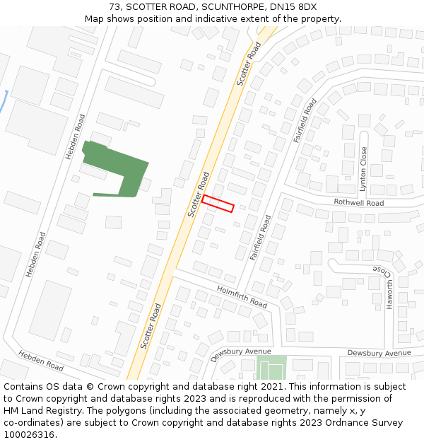 73, SCOTTER ROAD, SCUNTHORPE, DN15 8DX: Location map and indicative extent of plot