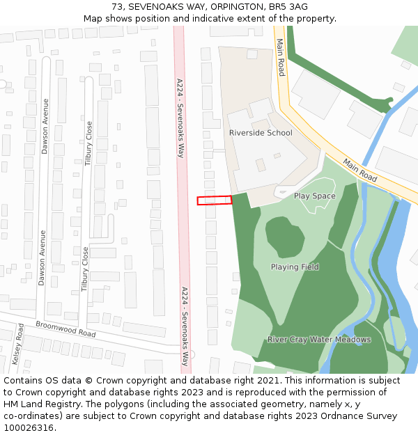 73, SEVENOAKS WAY, ORPINGTON, BR5 3AG: Location map and indicative extent of plot