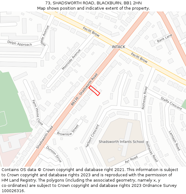 73, SHADSWORTH ROAD, BLACKBURN, BB1 2HN: Location map and indicative extent of plot