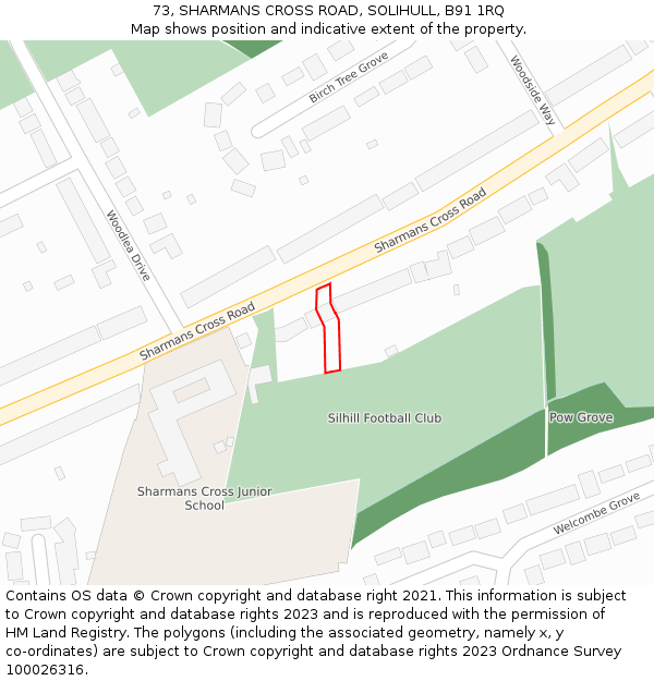 73, SHARMANS CROSS ROAD, SOLIHULL, B91 1RQ: Location map and indicative extent of plot