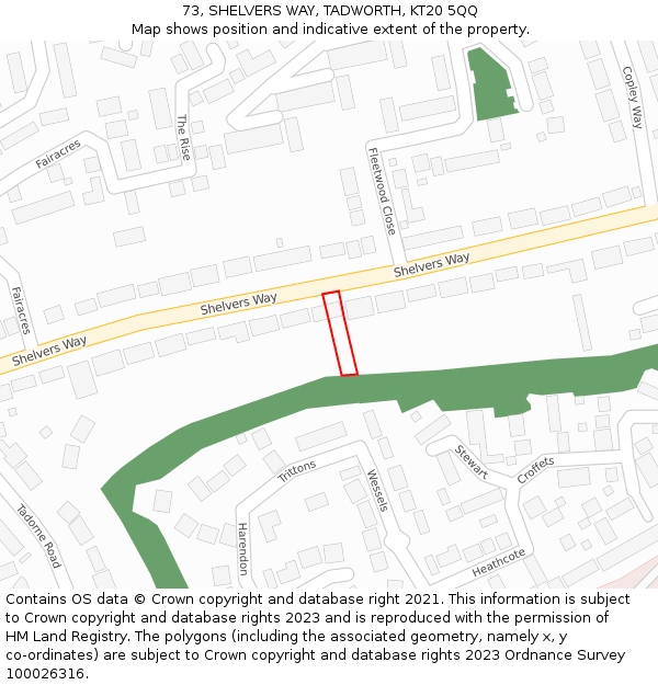 73, SHELVERS WAY, TADWORTH, KT20 5QQ: Location map and indicative extent of plot