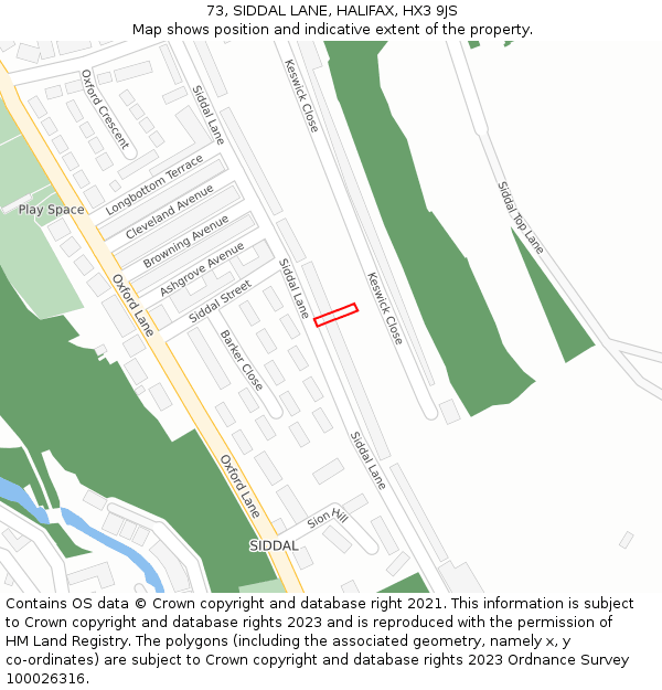 73, SIDDAL LANE, HALIFAX, HX3 9JS: Location map and indicative extent of plot