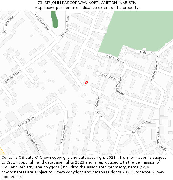 73, SIR JOHN PASCOE WAY, NORTHAMPTON, NN5 6PN: Location map and indicative extent of plot