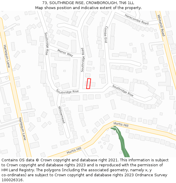 73, SOUTHRIDGE RISE, CROWBOROUGH, TN6 1LL: Location map and indicative extent of plot