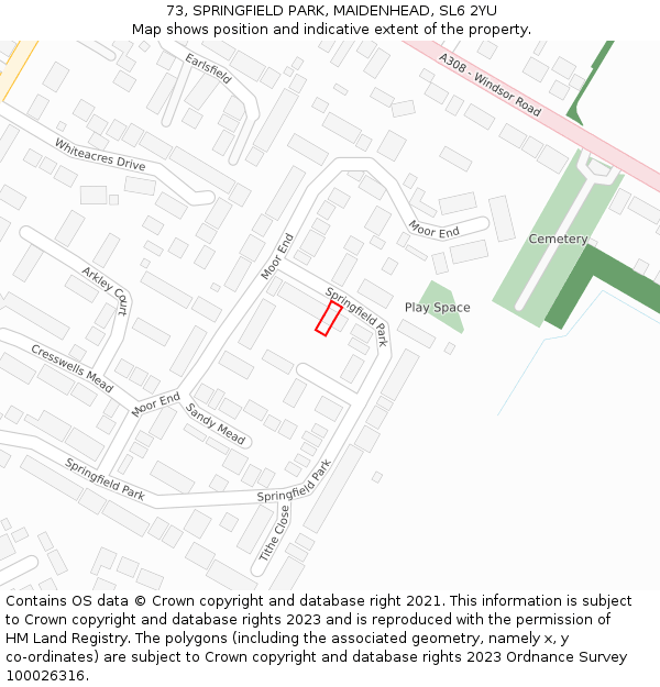 73, SPRINGFIELD PARK, MAIDENHEAD, SL6 2YU: Location map and indicative extent of plot