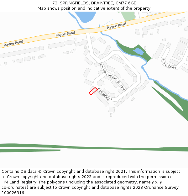 73, SPRINGFIELDS, BRAINTREE, CM77 6GE: Location map and indicative extent of plot