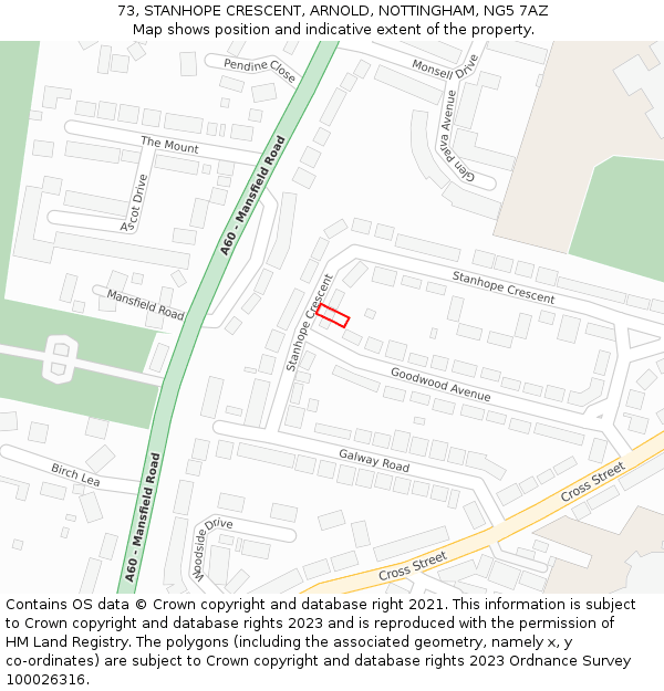 73, STANHOPE CRESCENT, ARNOLD, NOTTINGHAM, NG5 7AZ: Location map and indicative extent of plot