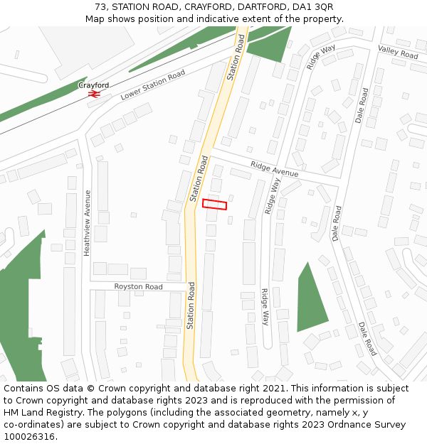 73, STATION ROAD, CRAYFORD, DARTFORD, DA1 3QR: Location map and indicative extent of plot