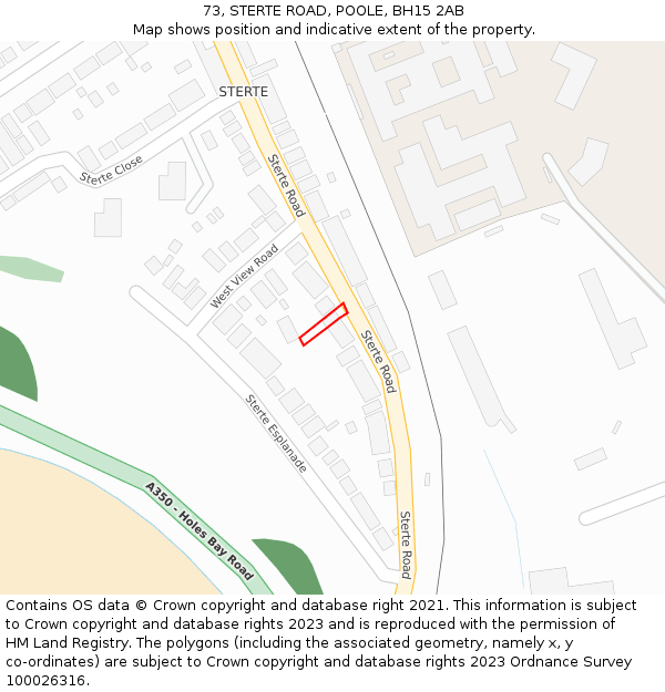 73, STERTE ROAD, POOLE, BH15 2AB: Location map and indicative extent of plot