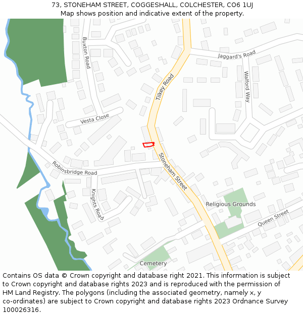 73, STONEHAM STREET, COGGESHALL, COLCHESTER, CO6 1UJ: Location map and indicative extent of plot