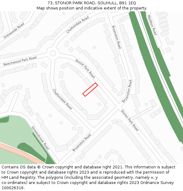 73, STONOR PARK ROAD, SOLIHULL, B91 1EQ: Location map and indicative extent of plot