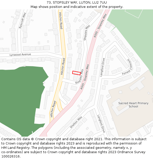 73, STOPSLEY WAY, LUTON, LU2 7UU: Location map and indicative extent of plot