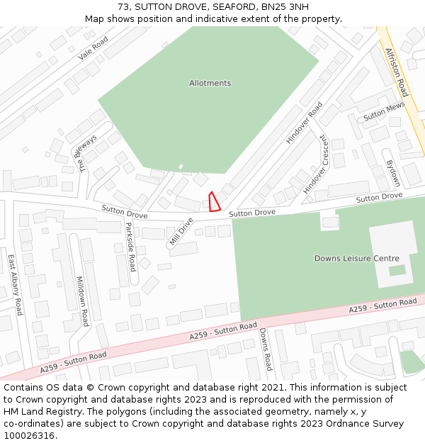 73, SUTTON DROVE, SEAFORD, BN25 3NH: Location map and indicative extent of plot