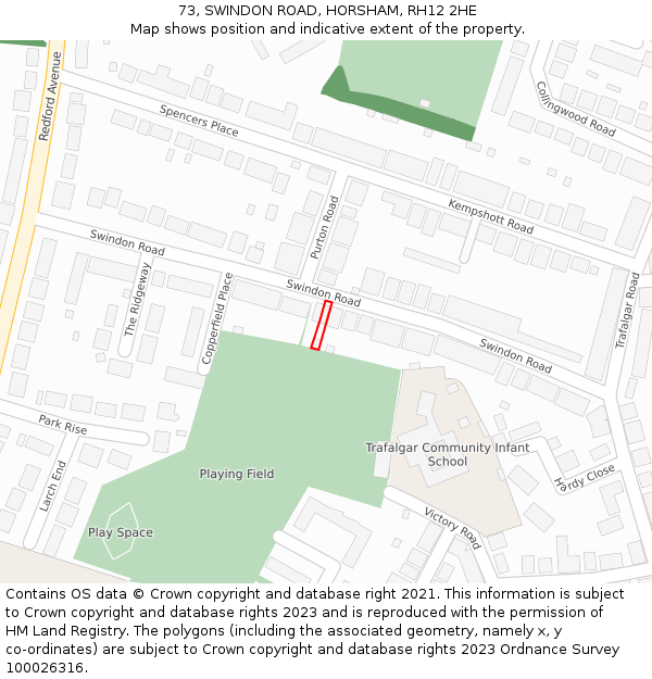 73, SWINDON ROAD, HORSHAM, RH12 2HE: Location map and indicative extent of plot