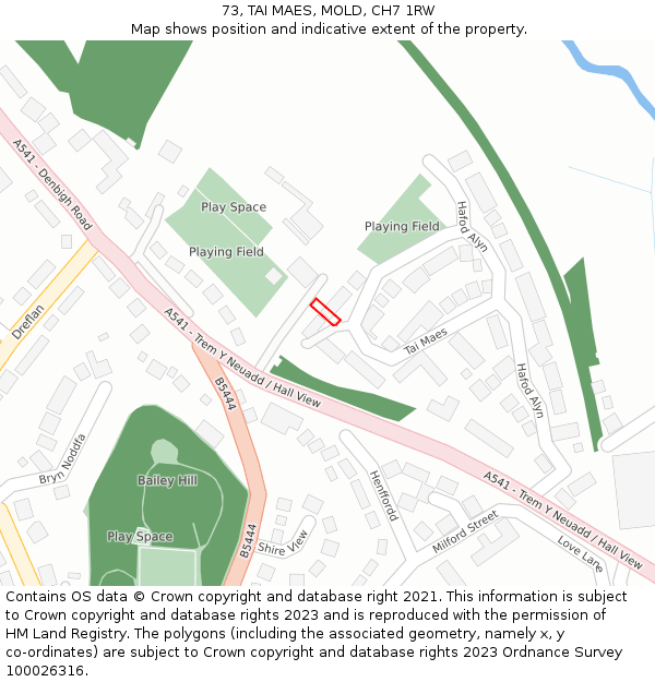 73, TAI MAES, MOLD, CH7 1RW: Location map and indicative extent of plot