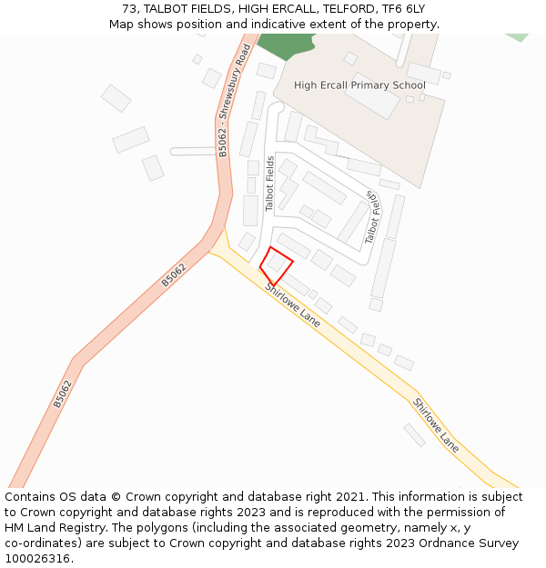 73, TALBOT FIELDS, HIGH ERCALL, TELFORD, TF6 6LY: Location map and indicative extent of plot