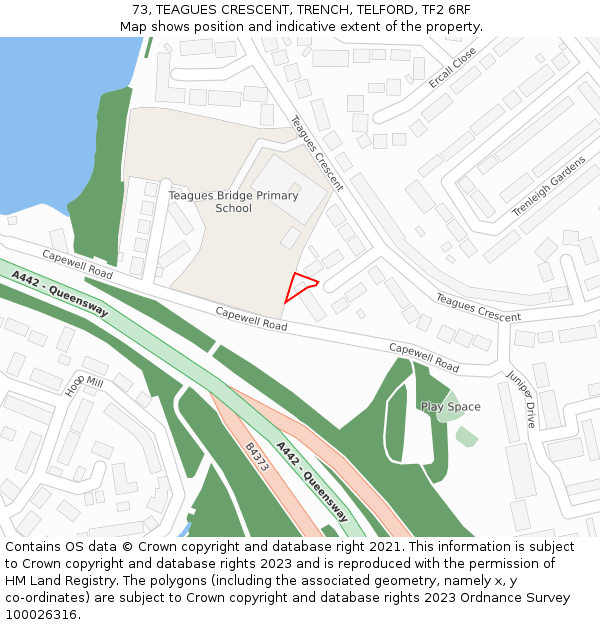 73, TEAGUES CRESCENT, TRENCH, TELFORD, TF2 6RF: Location map and indicative extent of plot