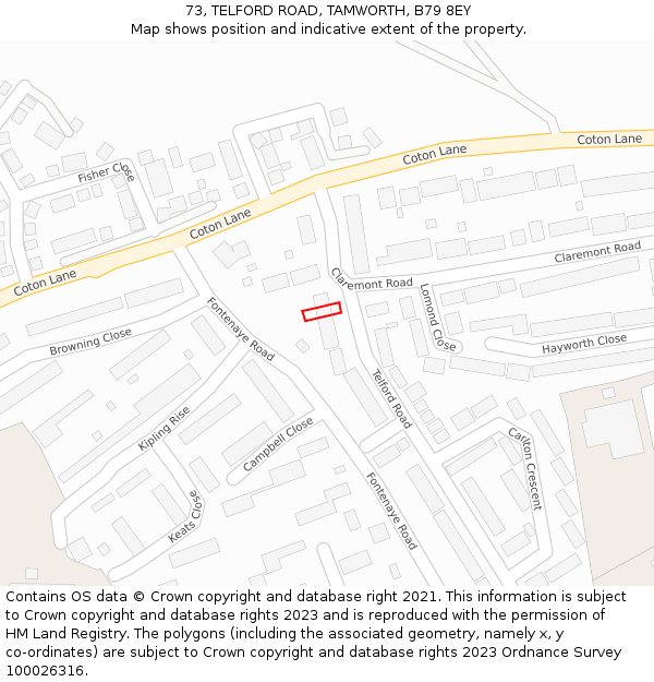 73, TELFORD ROAD, TAMWORTH, B79 8EY: Location map and indicative extent of plot