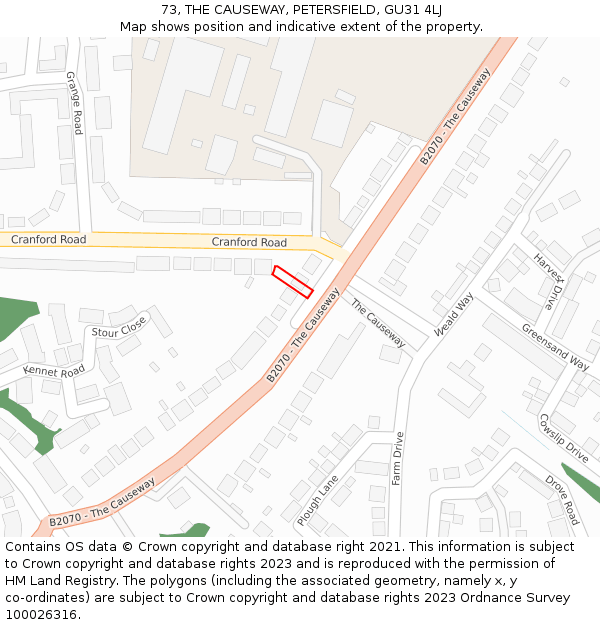 73, THE CAUSEWAY, PETERSFIELD, GU31 4LJ: Location map and indicative extent of plot