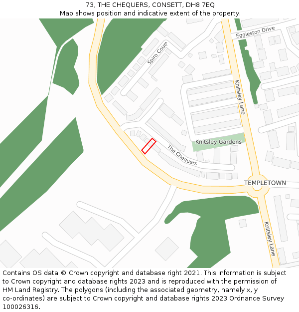 73, THE CHEQUERS, CONSETT, DH8 7EQ: Location map and indicative extent of plot