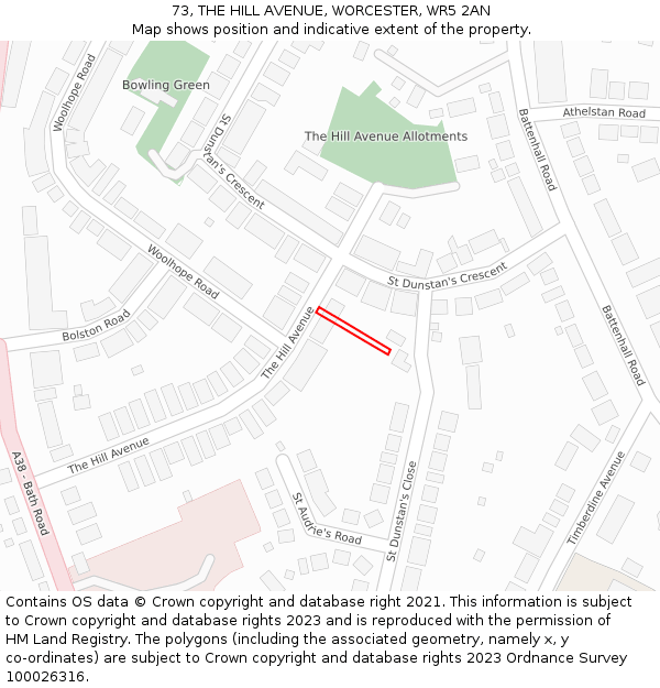 73, THE HILL AVENUE, WORCESTER, WR5 2AN: Location map and indicative extent of plot