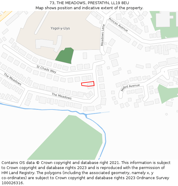 73, THE MEADOWS, PRESTATYN, LL19 8EU: Location map and indicative extent of plot