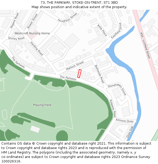 73, THE PARKWAY, STOKE-ON-TRENT, ST1 3BD: Location map and indicative extent of plot