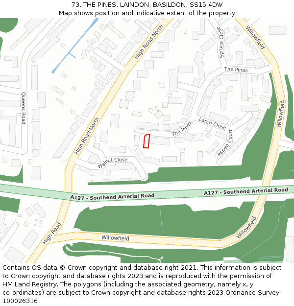 73, THE PINES, LAINDON, BASILDON, SS15 4DW: Location map and indicative extent of plot
