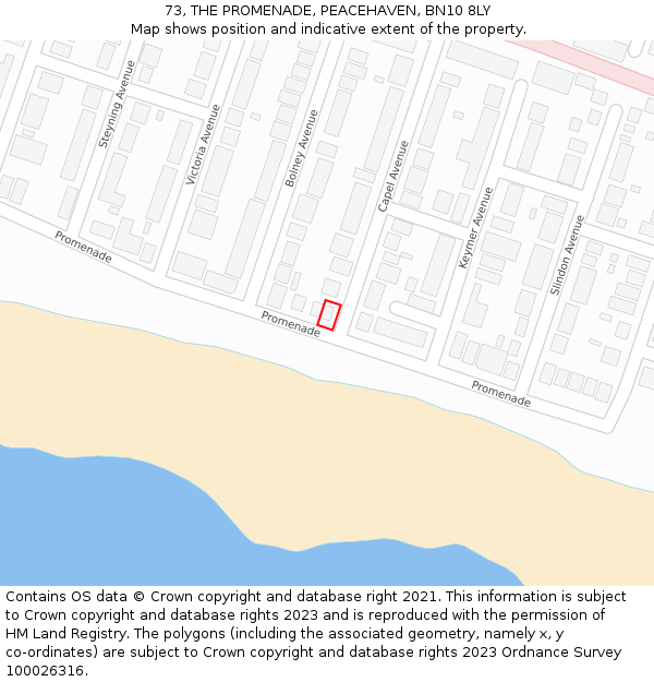 73, THE PROMENADE, PEACEHAVEN, BN10 8LY: Location map and indicative extent of plot