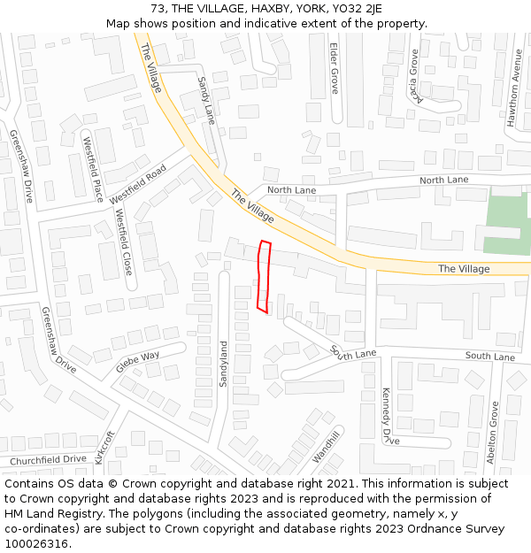 73, THE VILLAGE, HAXBY, YORK, YO32 2JE: Location map and indicative extent of plot