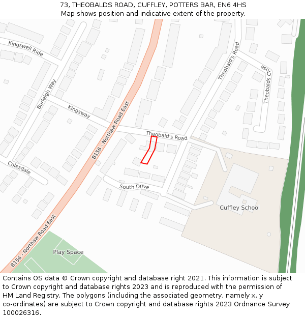 73, THEOBALDS ROAD, CUFFLEY, POTTERS BAR, EN6 4HS: Location map and indicative extent of plot