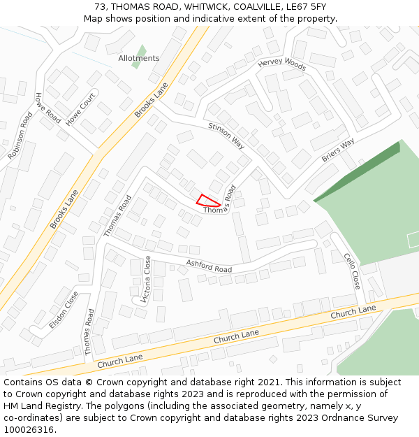 73, THOMAS ROAD, WHITWICK, COALVILLE, LE67 5FY: Location map and indicative extent of plot