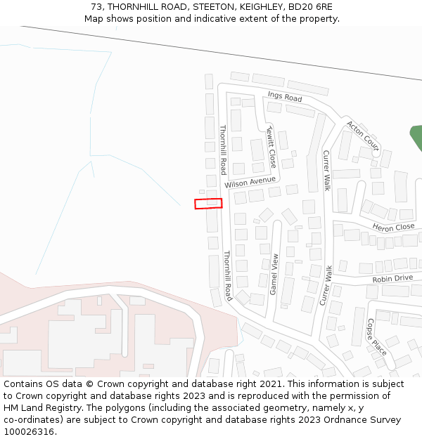 73, THORNHILL ROAD, STEETON, KEIGHLEY, BD20 6RE: Location map and indicative extent of plot