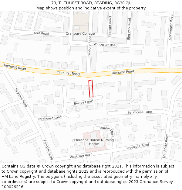 73, TILEHURST ROAD, READING, RG30 2JL: Location map and indicative extent of plot