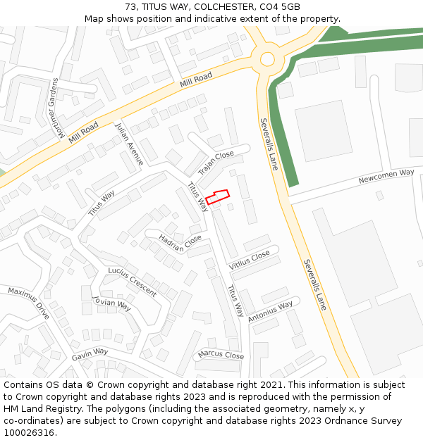 73, TITUS WAY, COLCHESTER, CO4 5GB: Location map and indicative extent of plot