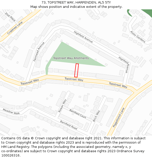73, TOPSTREET WAY, HARPENDEN, AL5 5TY: Location map and indicative extent of plot