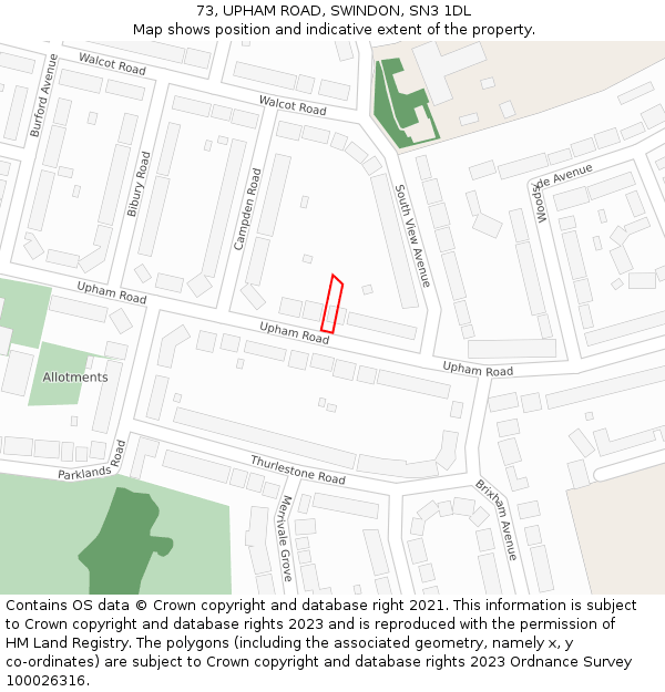 73, UPHAM ROAD, SWINDON, SN3 1DL: Location map and indicative extent of plot