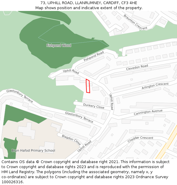 73, UPHILL ROAD, LLANRUMNEY, CARDIFF, CF3 4HE: Location map and indicative extent of plot