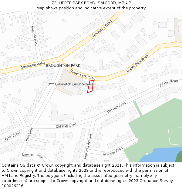 73, UPPER PARK ROAD, SALFORD, M7 4JB: Location map and indicative extent of plot