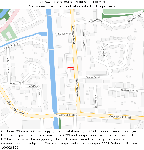 73, WATERLOO ROAD, UXBRIDGE, UB8 2RS: Location map and indicative extent of plot