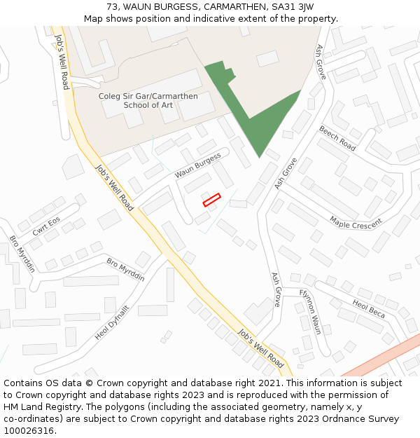 73, WAUN BURGESS, CARMARTHEN, SA31 3JW: Location map and indicative extent of plot