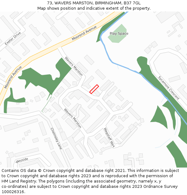 73, WAVERS MARSTON, BIRMINGHAM, B37 7GL: Location map and indicative extent of plot